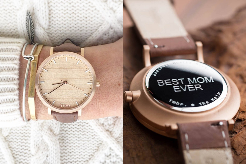 03-Best Mom Ever Cherry Wood Rose Gold Watch
