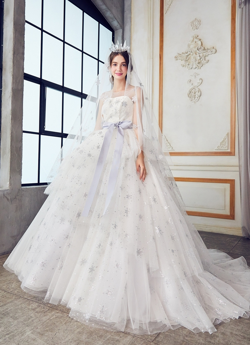 star print wedding dress